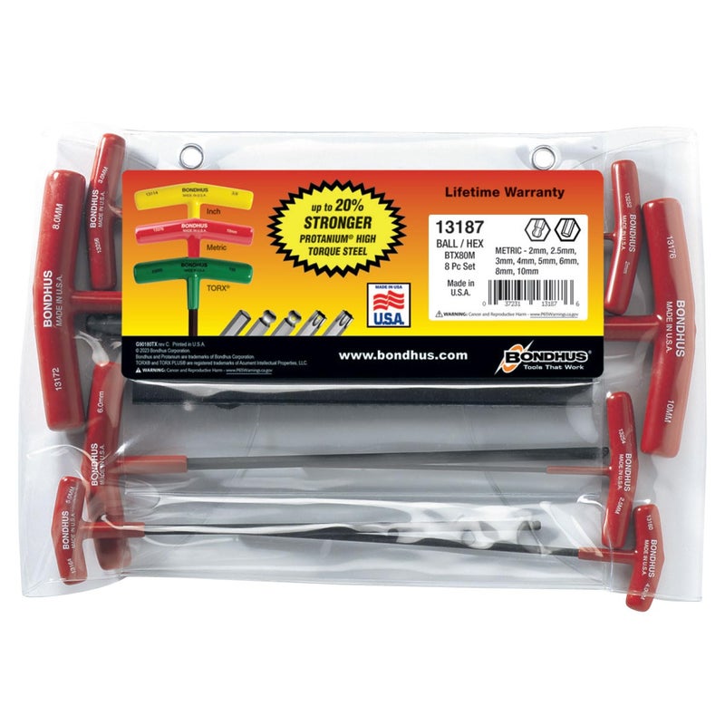 Bondhus 13187 Set of 8 Balldriver and Hex T-handles, sizes 2-10mm - Image 1